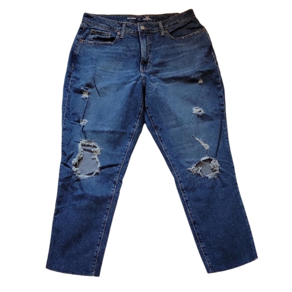 NWT OG High Rise Straight Women's Blue Distressed Jeans 14